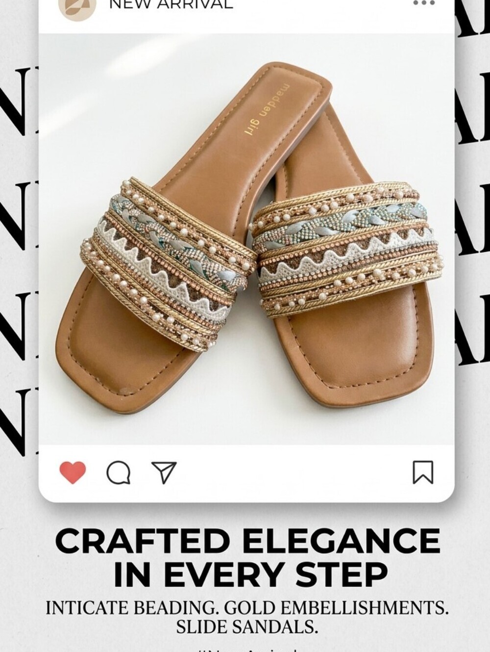 Madden Girl Brown Gold Beaded Multitone Embellished Slide Sandals Size 10 Boho